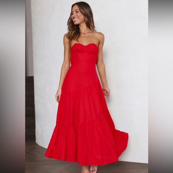 Red strapless hello Molly strapless open back dress - Picture 1 of 4